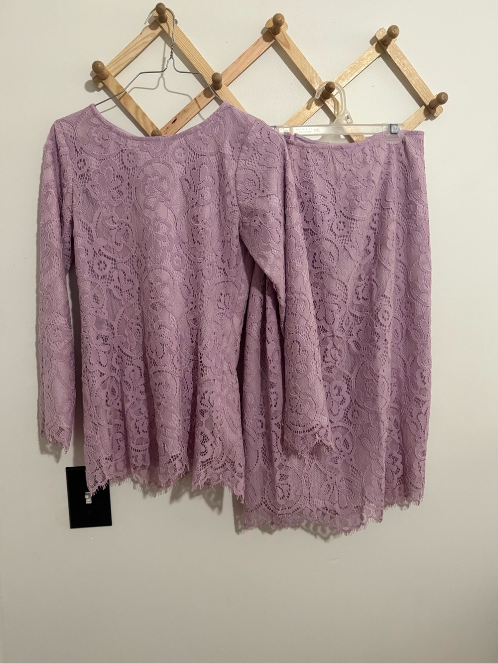 Dainty Jewells Lilac Lace Long Sleeve Top and Skirt Set